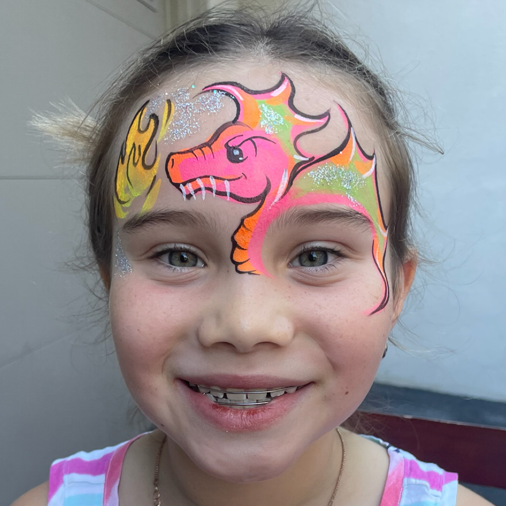 Neon dragon face paint