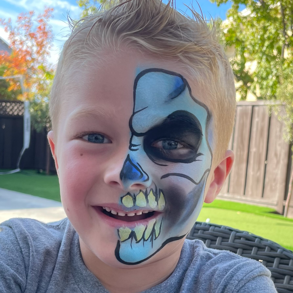 Blue skull half face paint