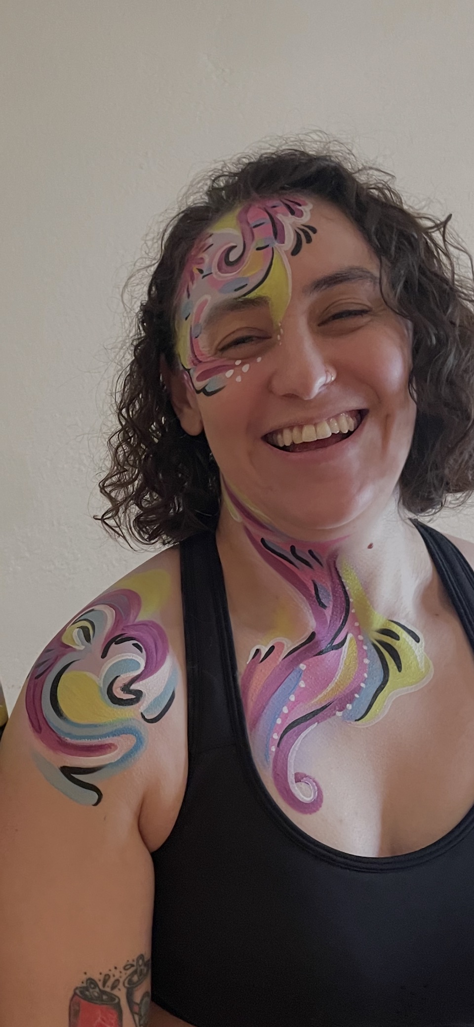 Blue purple face and hand body paint